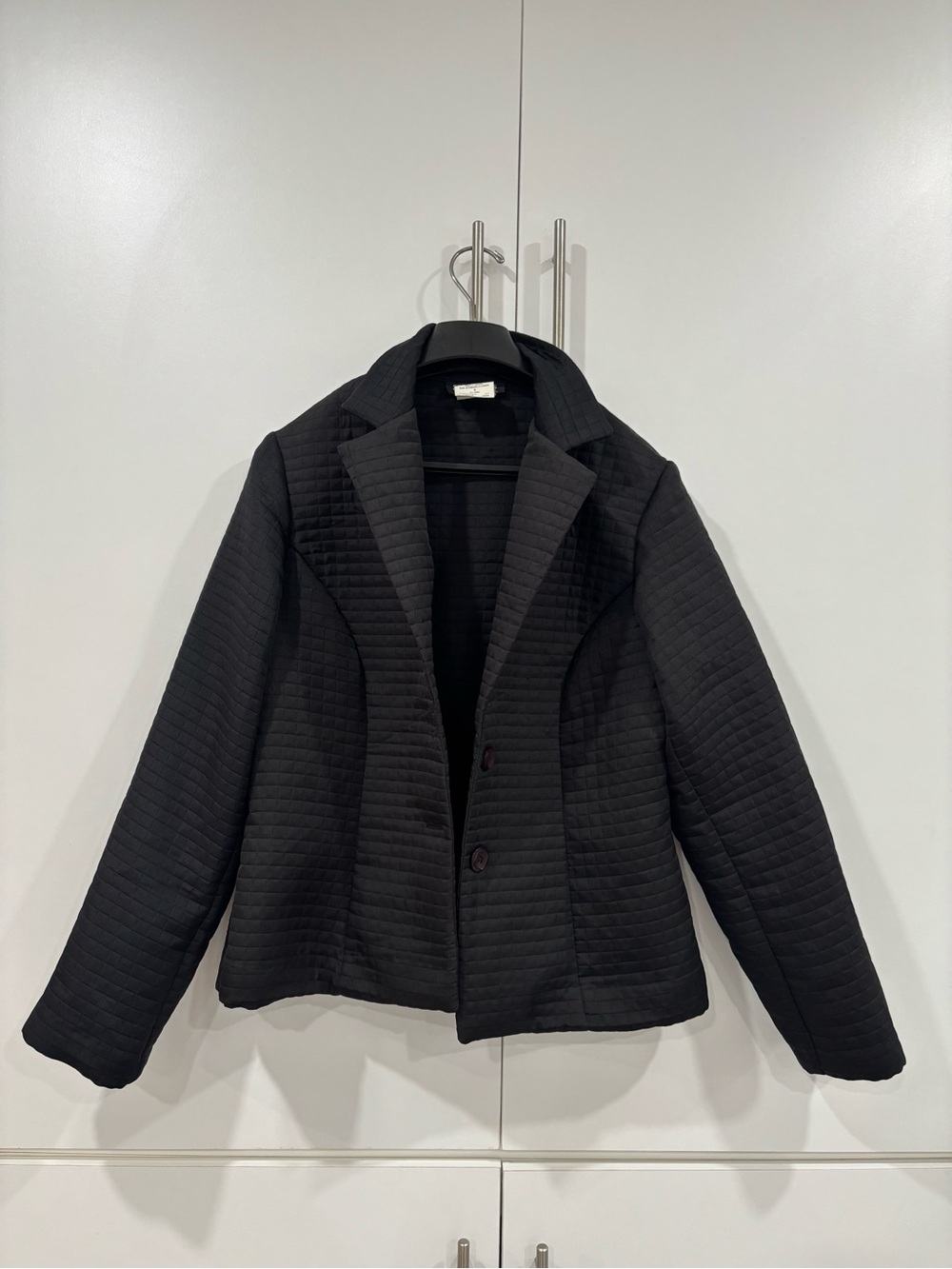 Vintage Black Quilted Women's Blazer Jacket - Classic Tailored Style